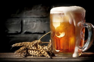 Beer near brick wall